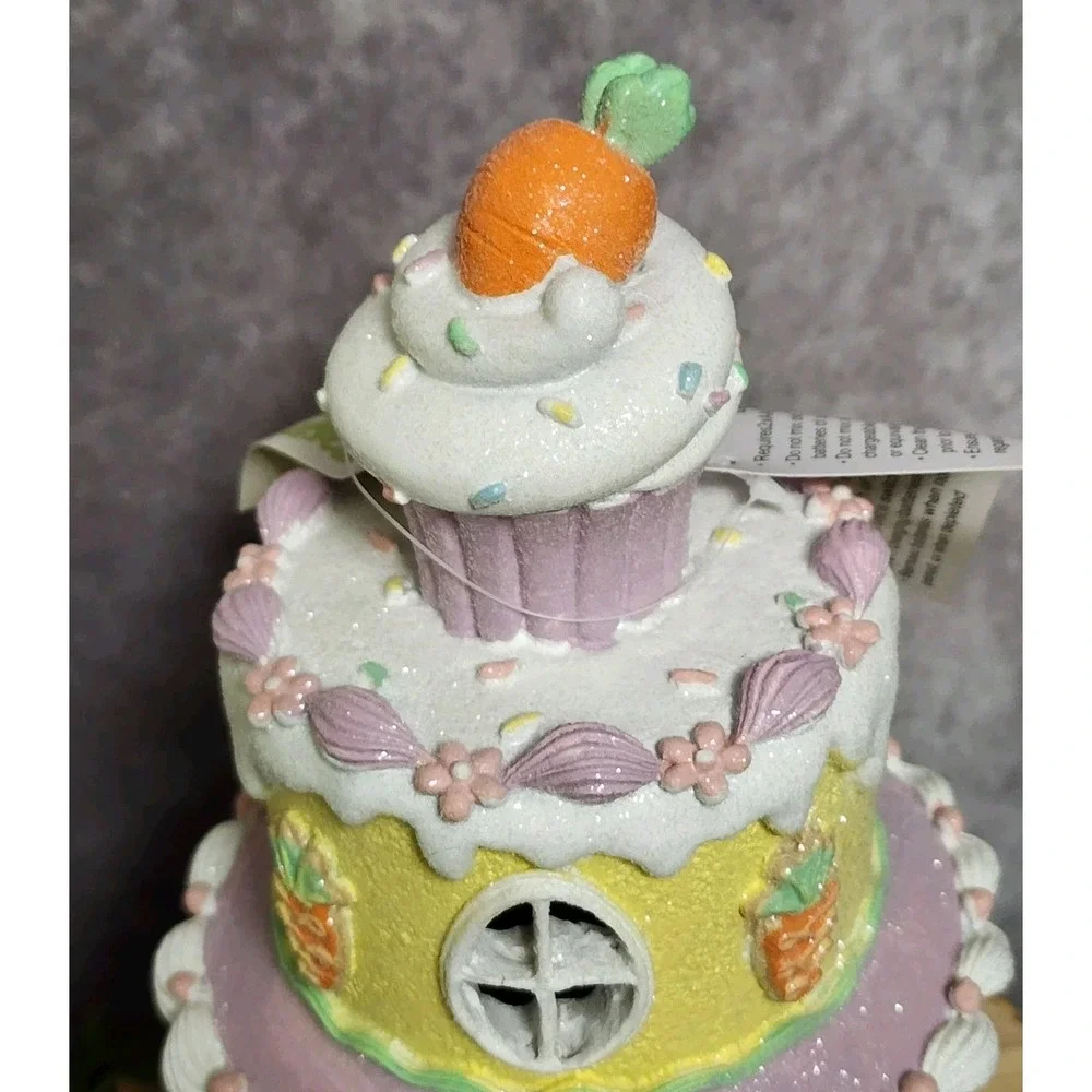 Easter Cake Cupcake Gingerbread House Bunny Carrot LIGHT UP Tabletop Decor 10.5
